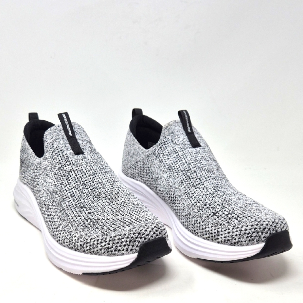 Skechers Black and White Knit Slip-On Shoes